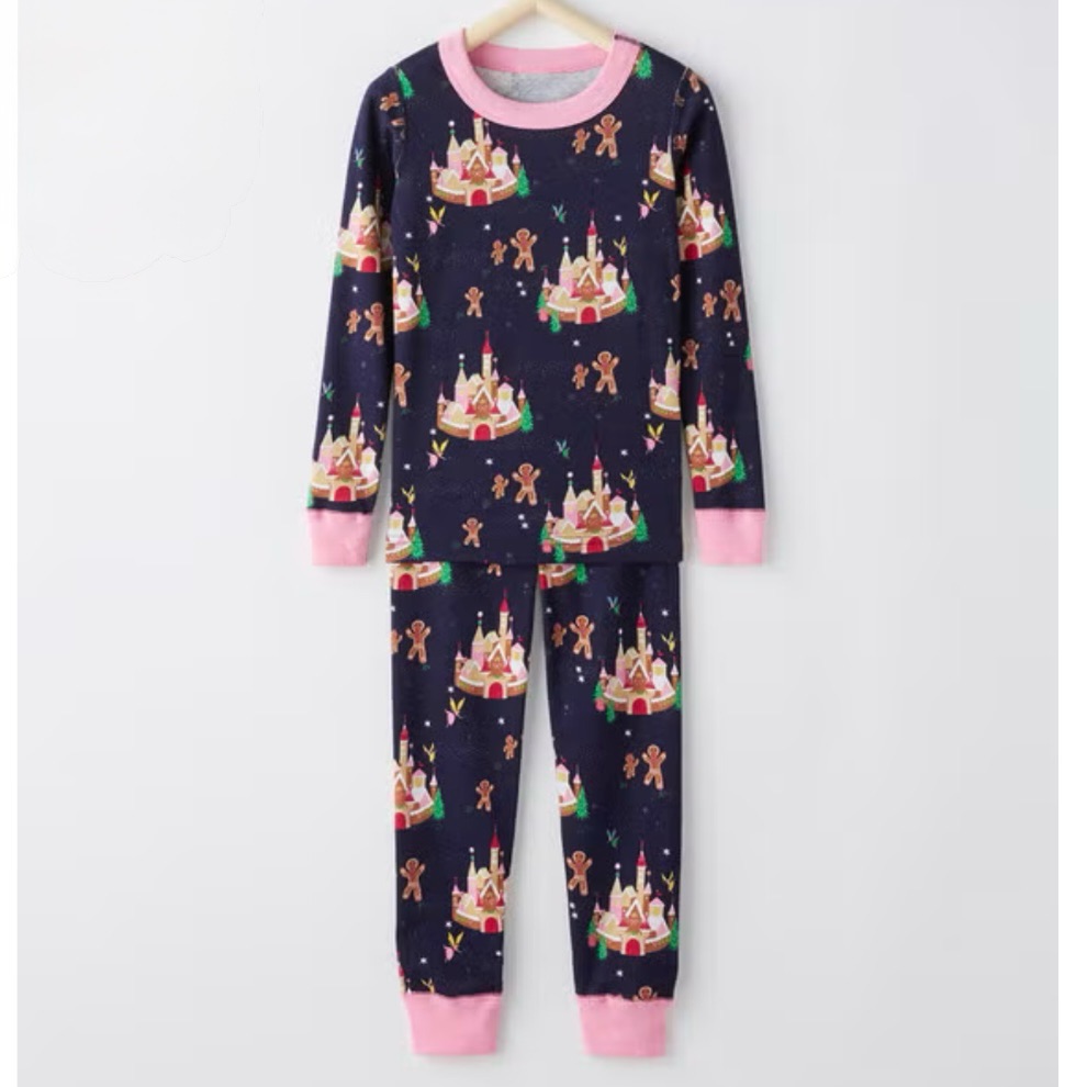 Hanna Andersson Girls Gingerbread Castle Holiday Pajama Set Navy Pink | Size 4
